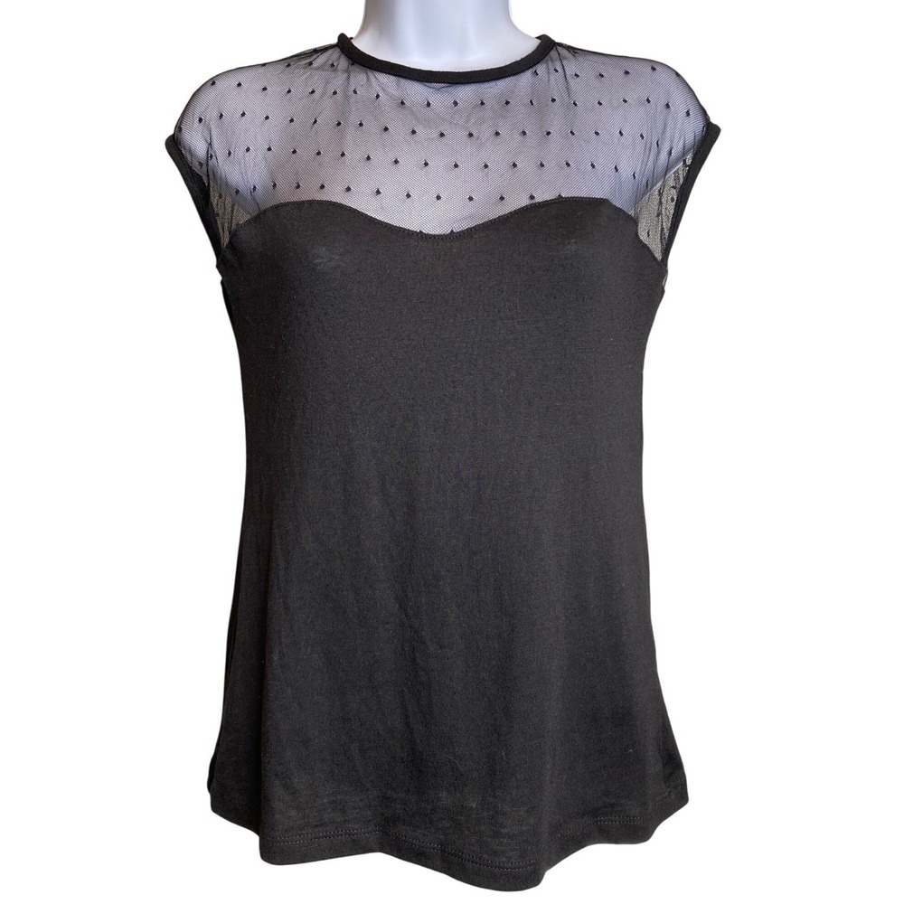 ROCK STEADY Womens Black Miss Fancy Swiss Dot‎ Top Sz M Sheer Vixen Siren Witchy